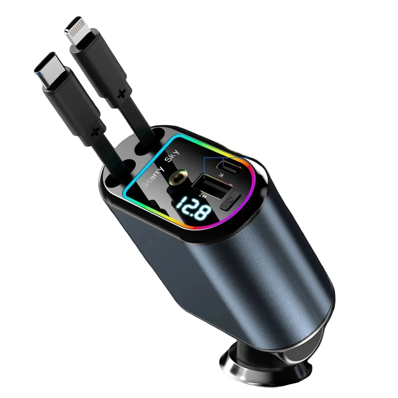 120W Retractable Cable Car Charger with Digital Display